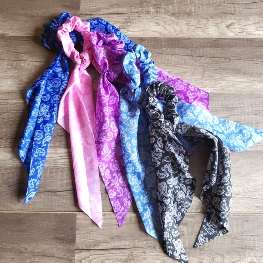 NEW Paisley Hair Ribbon Scrunchie Set of 5